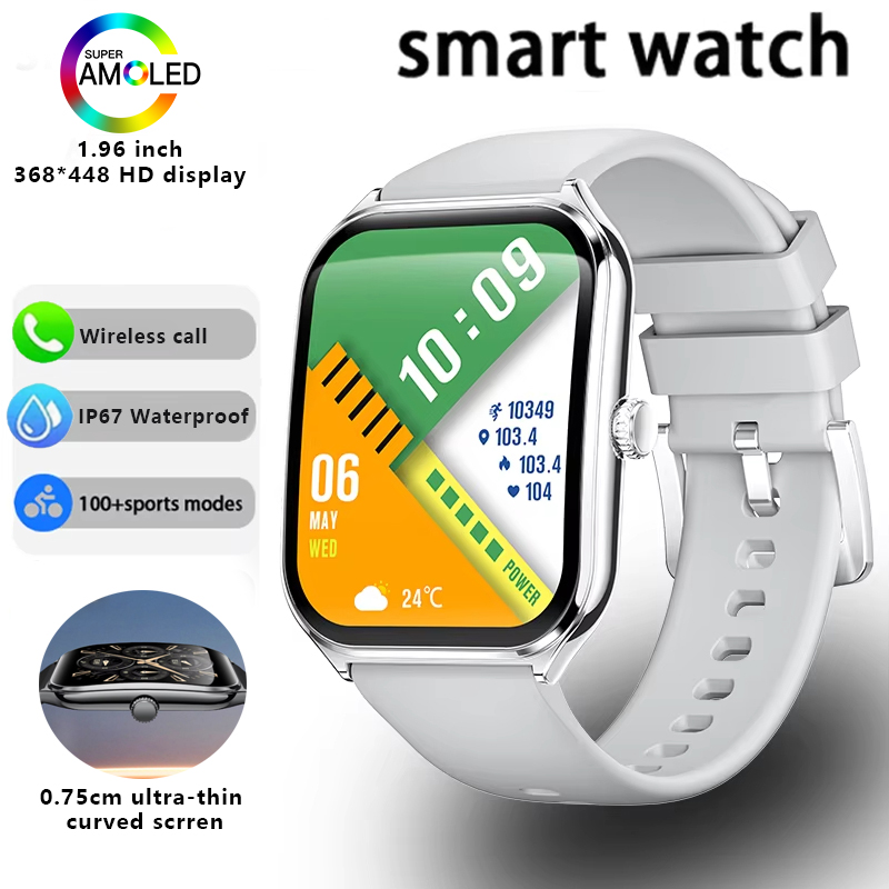 2025 Nuovo 1.96 "Utral Sottile Curvo Schermo Amoled Orologi Intelligenti BT Chiamata Uomo Donna IP68 Impermeabile Monitoraggio della saluto del Sonno Smartwatch: nero