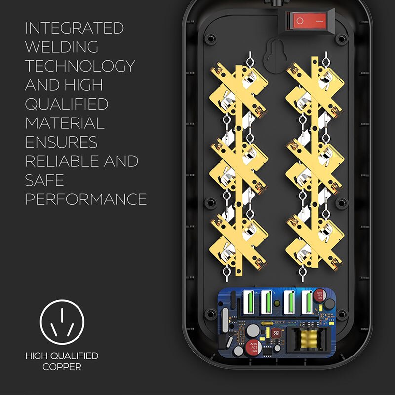 Eu-stekker elektronische stekkerdoos snel opladen 3 usb  + 6 stopcontacten voor mobiele telefoons 2500w 250v 2m verlengkabel netwerkfilter