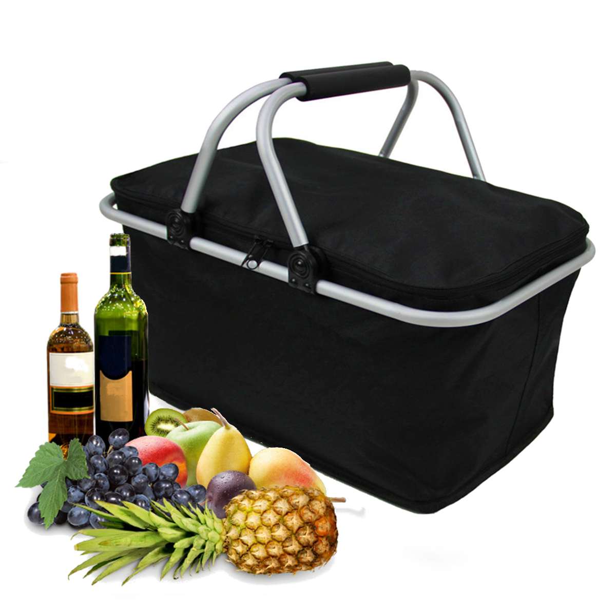 30L Picnic Basket Picnic Bag Insulated Heat Cooler Strong Aluminum Frame Waterproof Lining Collapsible For Camping Picnic