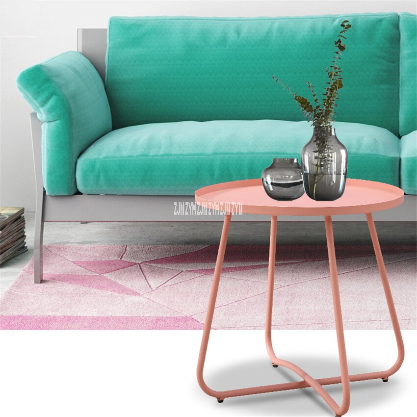 HRCC027 Simple Modern Living Room Metal Tea Table Balcony Carbon Steel Sofa Side Table Bedside Small Storage Round Coffee Table