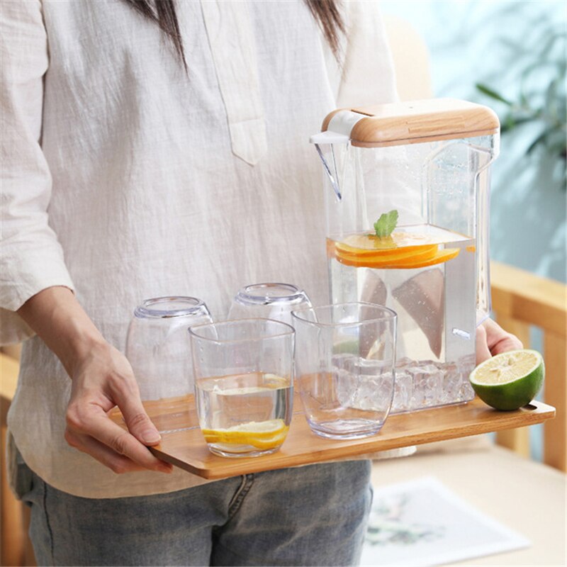 Tetera de plástico grueso con tapa de madera para infusiones, recipiente , hervidor claro, cestas de filtro cuadrado