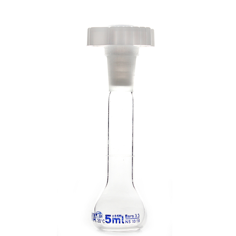 5 ml Transparante Lab Borosilicaatglas Maatkolven met plastic Stopper Kantoor Lab Chemie Clear Glaswerk Supply