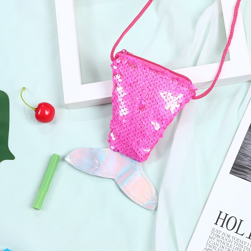 cute girl waist bag mermaid fishtail sequins fanny pack chest bag mini purse Long Rope Coin Purse Girls Crossbody Bags: 11