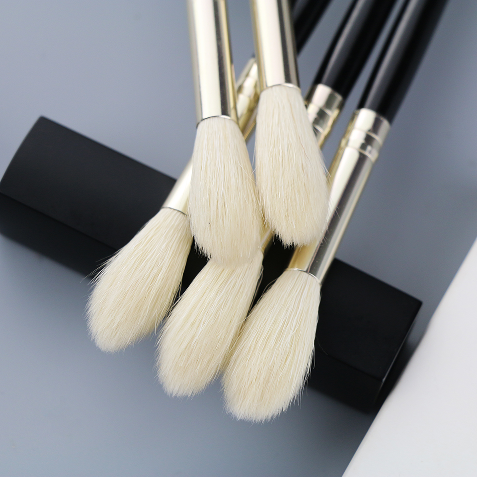 BEILI 07 brochas de maquillaje individuales, pelo de cabra auténtico, mango negro, virola de plata, brillo, mezcla grande, parte de pelo largo