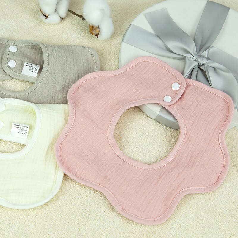 4PCS Six-layer Cotton Gauze Baby Feeding Bibs 360 Degree Rotating Crepe Petal Bib Kids Saliva Towel Scarf
