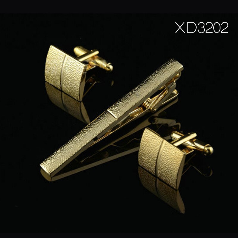 Guld bindeclips og manchetknapper sæt til mænd klassiske meter slips klip manchetknapper sæt kobber slips bar gylden slips krave nåle smykker: Xd3202