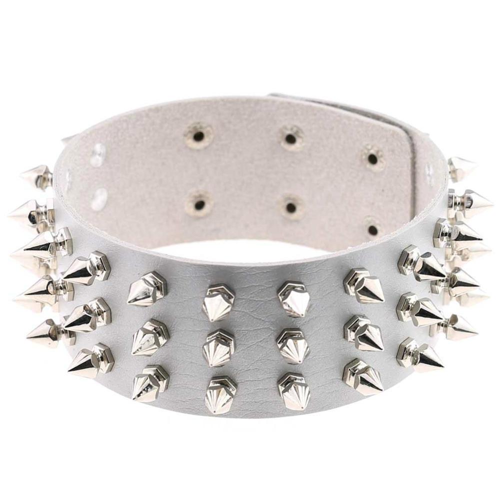 Punk PU Leather Spike Choker Necklace Women Rivets Neck&Wrist Wear Multi-purpose Funky Chockers collar lock jewelry: CR639J