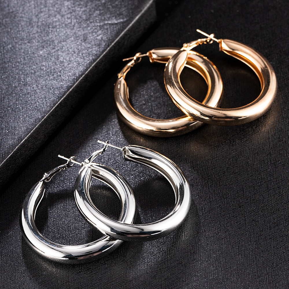 Punk Rock Hoop Earrings Minimalist Thick Tube Big Round Circle Gold Hoop Earrings Hyperbole Jewelry for Women Girls