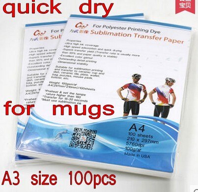 Snel droog mok Sublimatie warmte-overdracht papier A3 size voor mok afdrukken 100 pcs