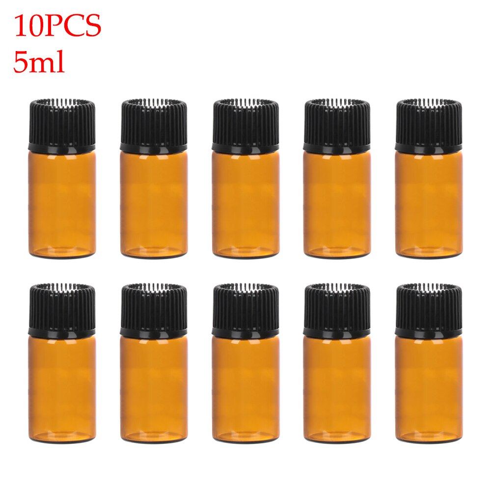 Mini pot d'huile essentielle de 10 pièces 1/2/3/5ml | Bouteille d'huile essentielle, pot d'orifice brun réducteur et bouchon, cosmétique Portable, pot d'échantillon, flacons en verre: 5ml