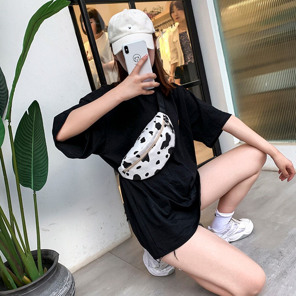 Frauen lässig Milch Kuh Druck Taille Taschen lässig Leinwand Einfache fanny Gürtel Pack Damen Kleine miserabel Schulter Umhängetaschen