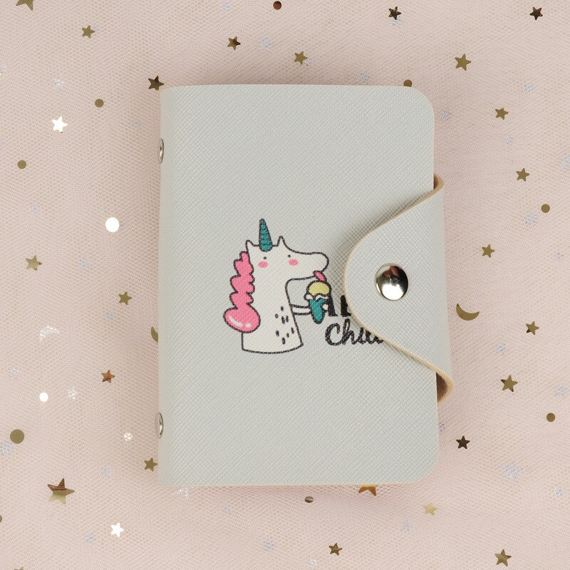 Lindo tarjetero Cartera de tarjeta de crédito Paquete de tarjetas de identificación para crédito dibujos animados femeninos gato unicornio Multi-Tarjeta Bit PU funda de tarjeta de cuero: 12