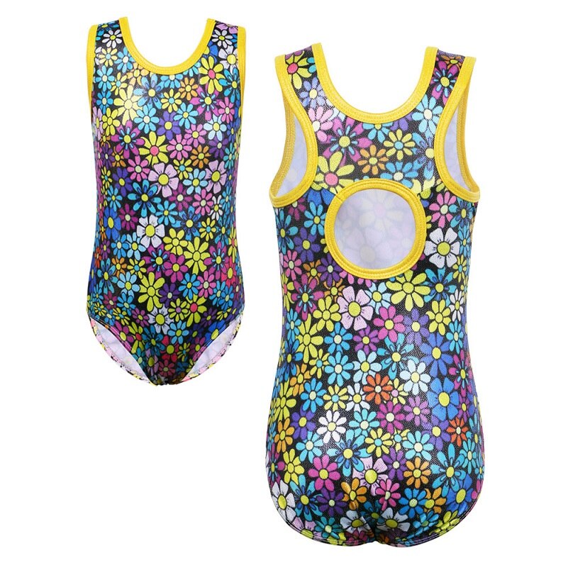 BAOHULU 3-12Y Girls Snowflake Gymnastics Leotards Jumpsuit Kids Tank Athlete Gymnast Bodysuit Gymnastic Skating Costume: B257 yellow flower / 8A