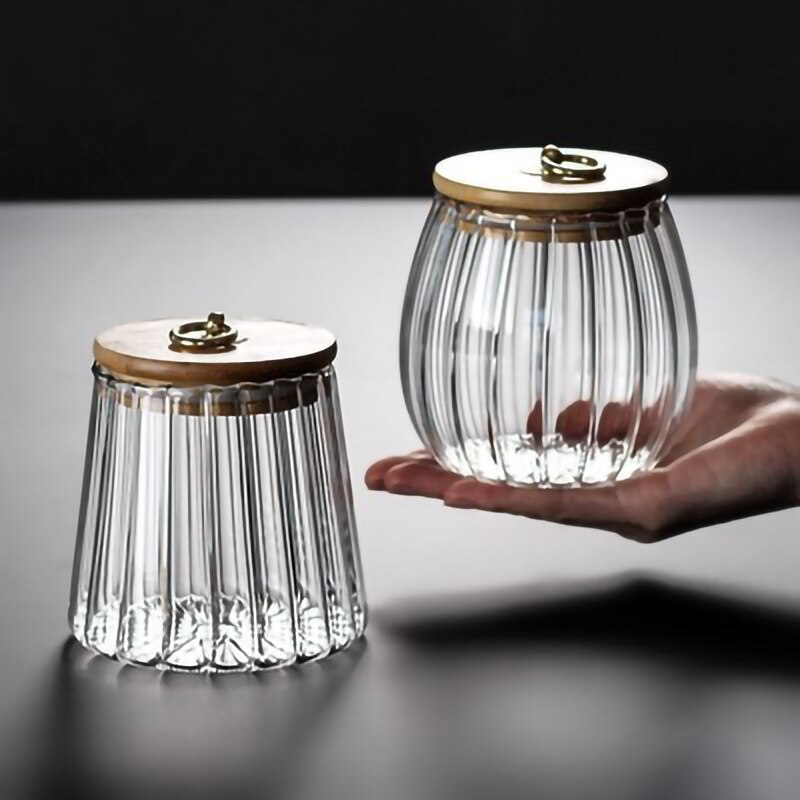 Sucrier Transparent avec couvercle en bois, sucrier, boîtes à épices, boîte à thé, réservoir de grains, ustensiles de cuisine