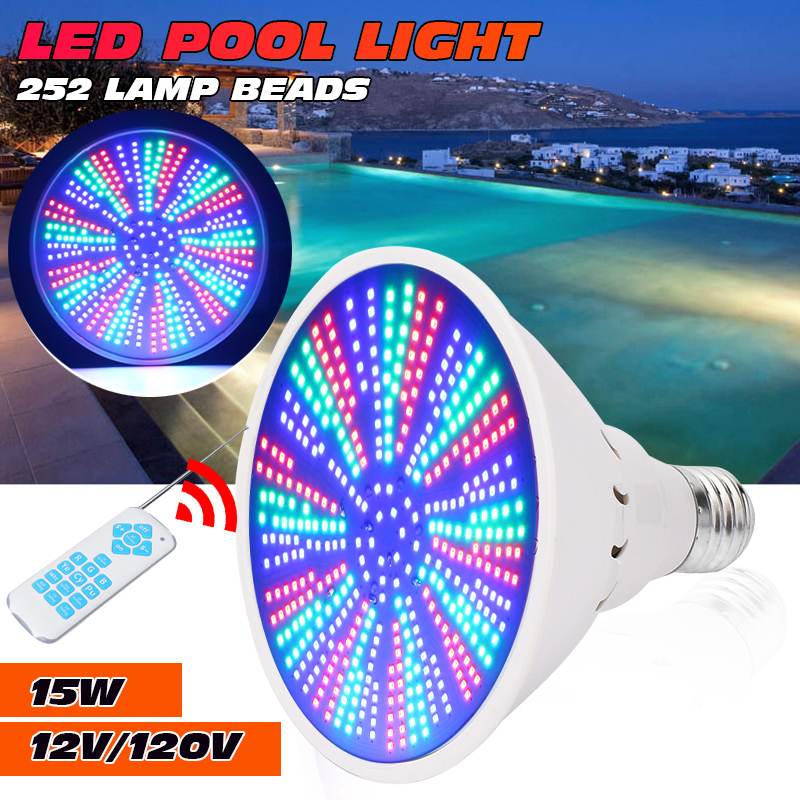 12V 120V 15W LED Swimming Pool Light 252 LED Waterproof IP68 Underwater Light Pond Lights E27 bulb RGB Led Piscina Luz Spotlight