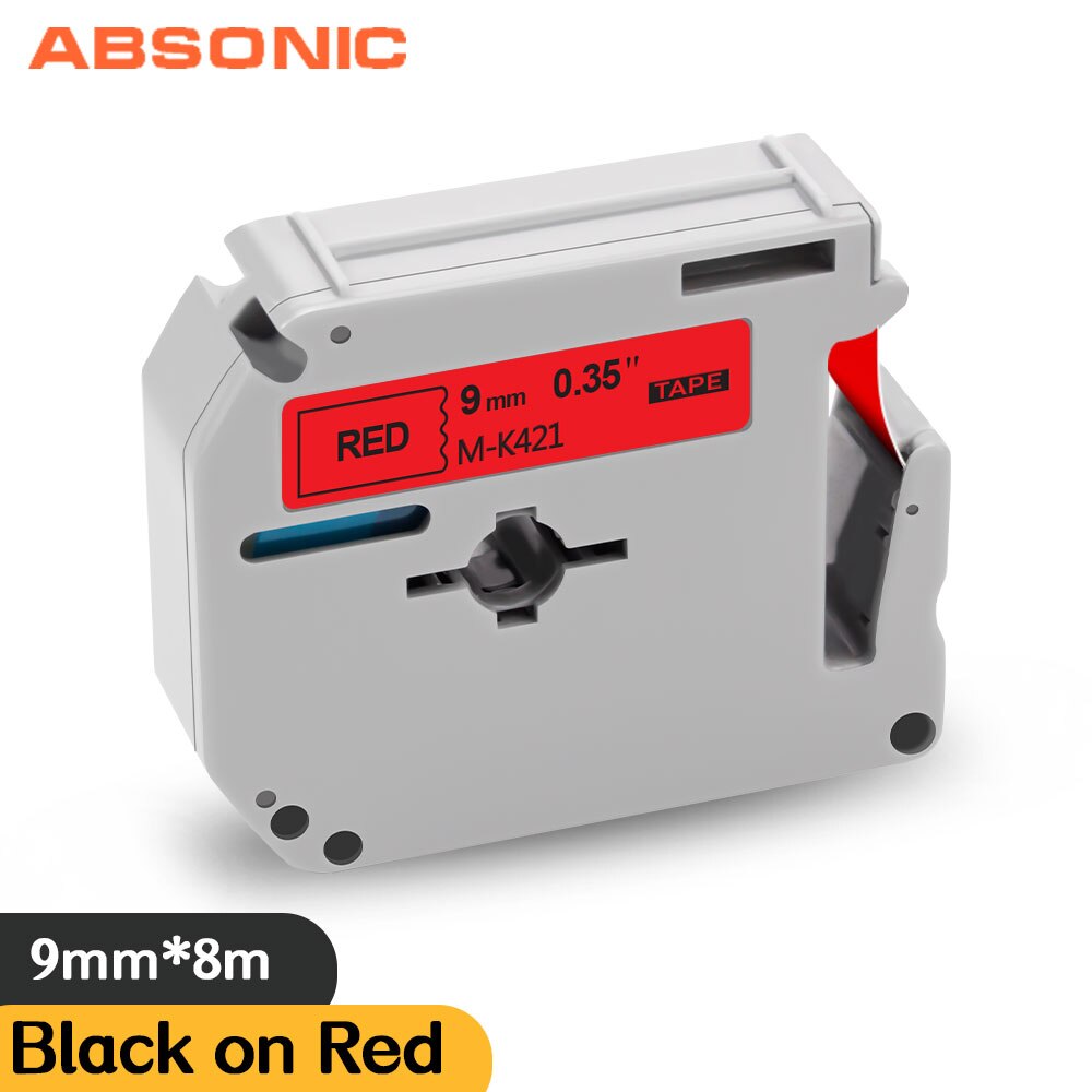 Absonic 8 Color 9mm Label Tape MK-121 MK-221 MK-421 MK-521 MK-621 Printer Ribbon Black on White For Brother Ptouch PT-80 Label M: Black on Red / 12mm