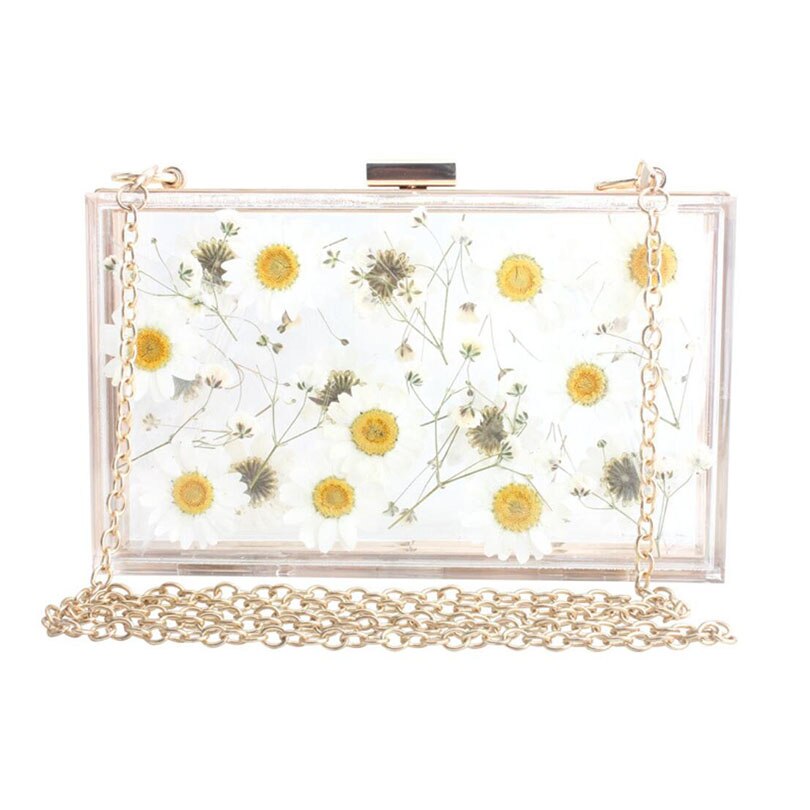 Bolso de mano de plástico con flores transparentes para mujer, bolsa de hombro transparente, de noche, con perlas: E Style 02