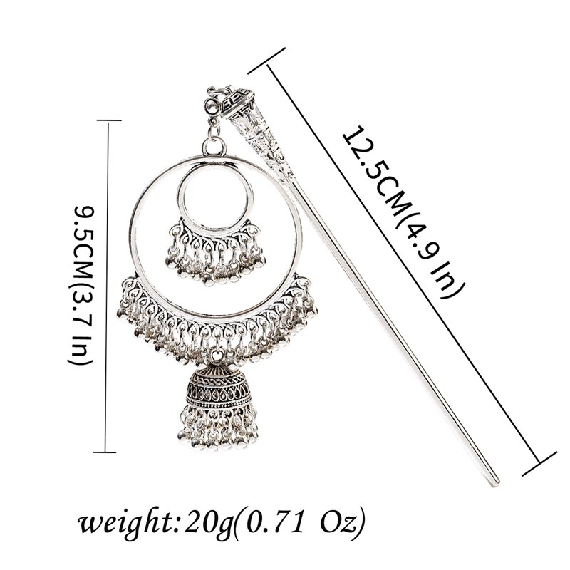 Épingle à cheveux en forme de cloches indiennes, Vintage, couleur argent, pendentif de pompon en perle ethnique, bâtons de cheveux, bijoux: Style 6