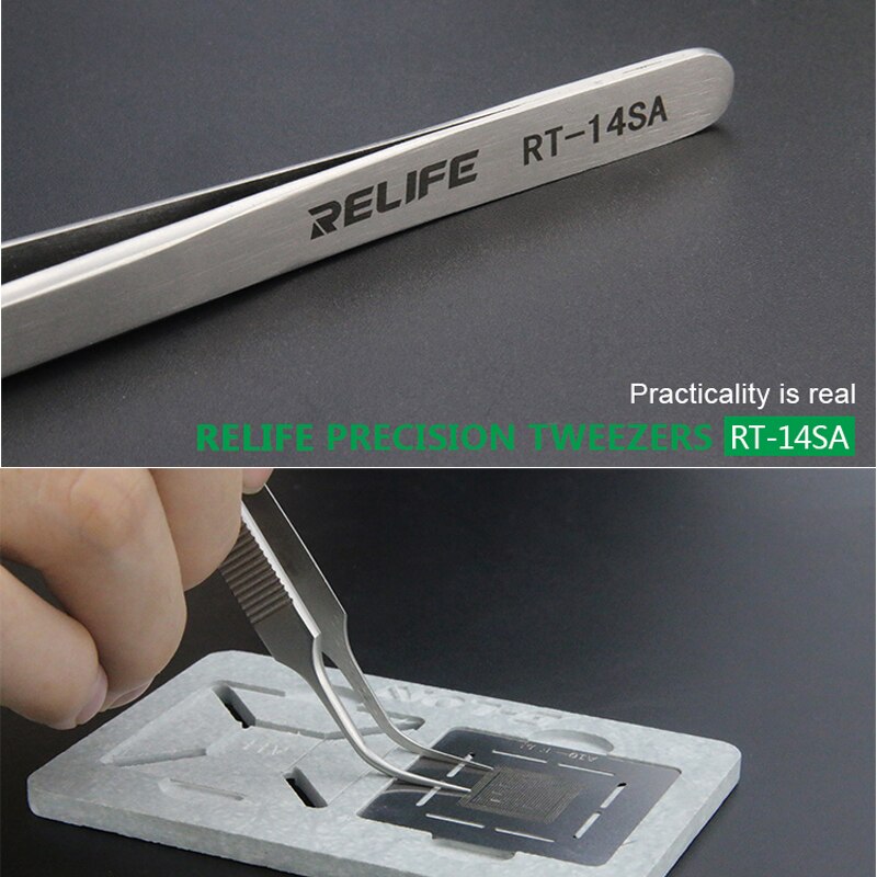 Sunshine Relife RT-14SA Gebogen Pincet Rechte Tip Anti-Statische Precisie Roestvrij Staal Tang Telefoon Pc Reparatie Handgereedschap