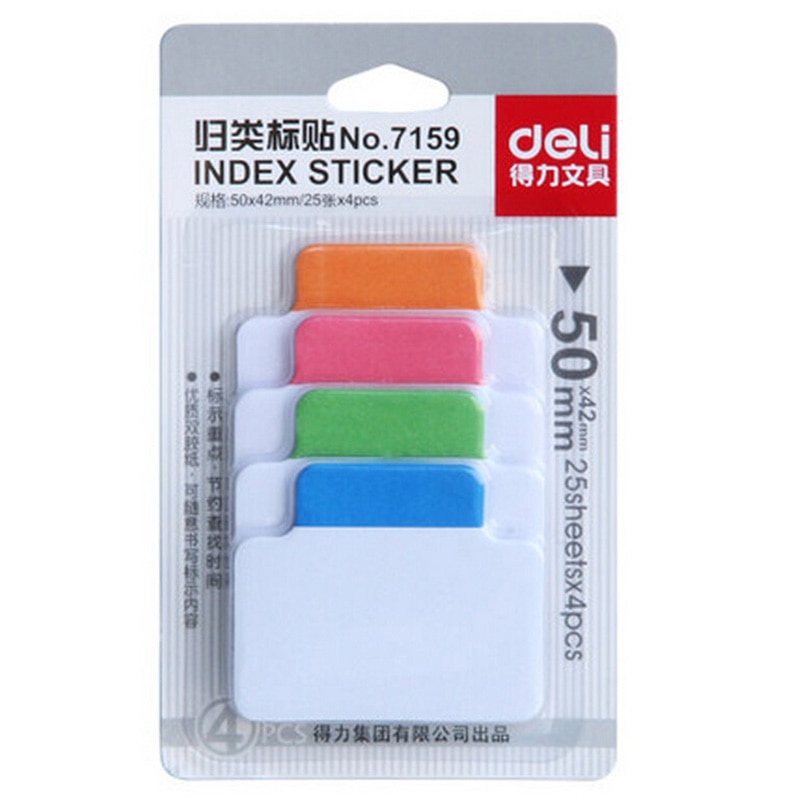 6 pakker/parti flerfarvet selvklæbende indeksmærke 50*42mm memopapir premium sticky tab deli 7159
