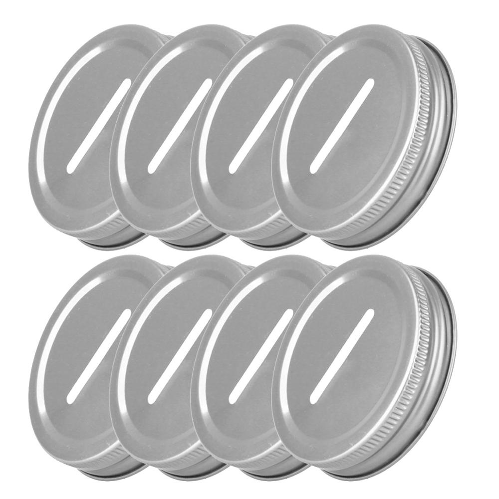 8Pcs/set Stainless Steel Metal Thread Cap 70mm Coin Slot Storage Lids Home Kitchen Canning Slotted Inserts Caps Supplies: Sliver