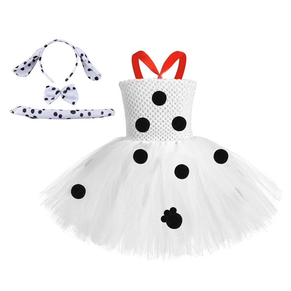 Vestido de dálmata para niñas, Vestido de de cumpleaños de niña de flores de tul de lunares, Disfraces de Halloween para niños, ropa de dálmata para perros y niñas