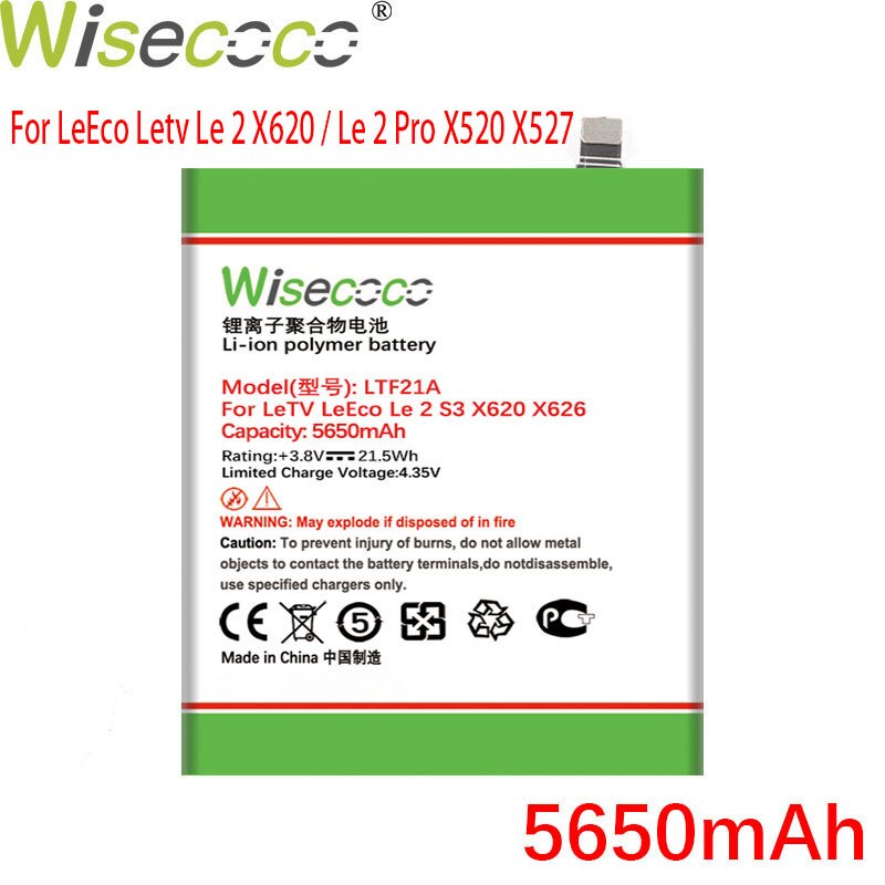 Wisecoco 5650Mah LTF21A Batterij Voor Leeco Letv Le 2 X620 / Le 2 Pro X520 X527 Telefoon