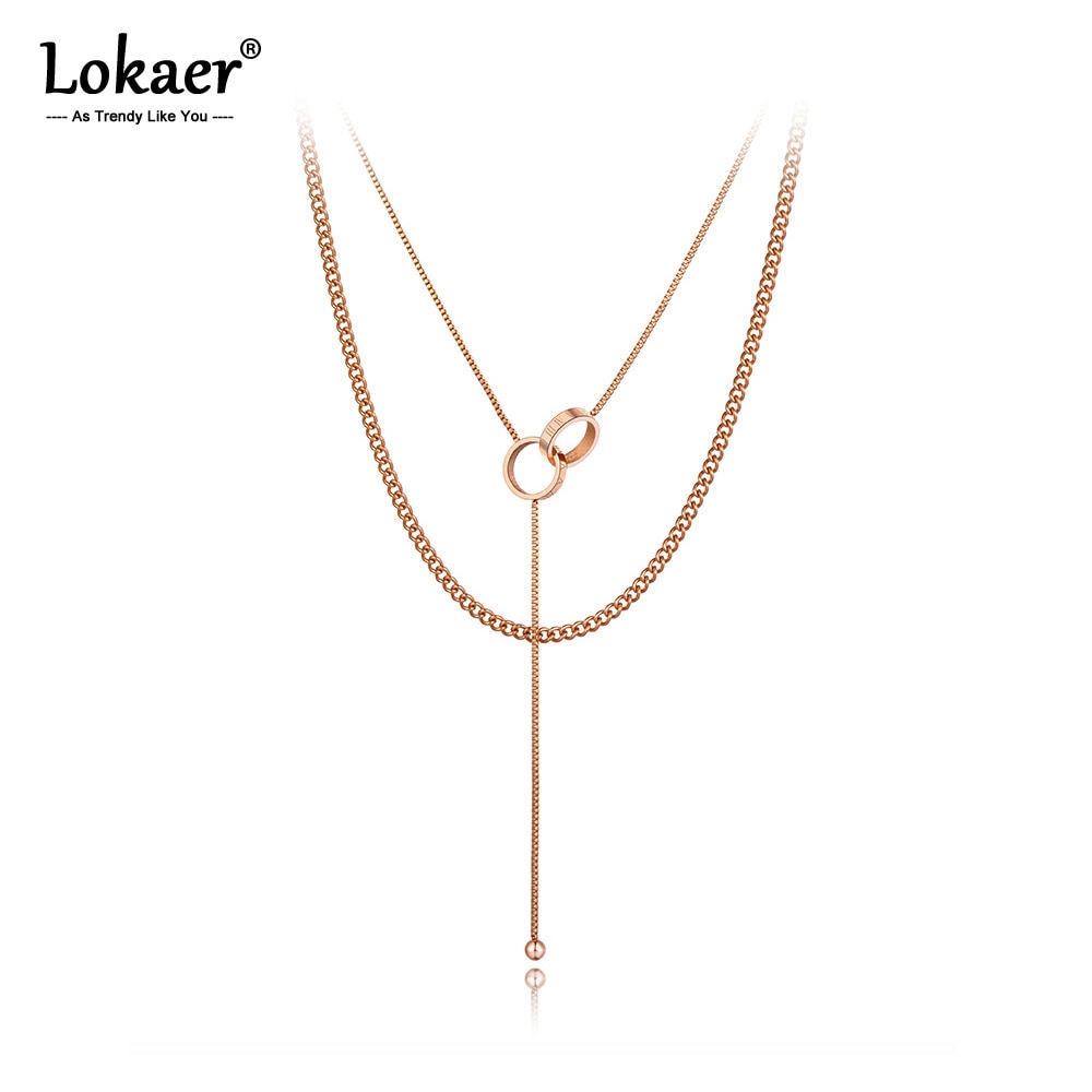 Lokaer Titan Edelstahl Doppel-schicht Doppel Kreis Charme Halsband Halskette modisch Böhmen Kette Halskette Für Frauen N20119