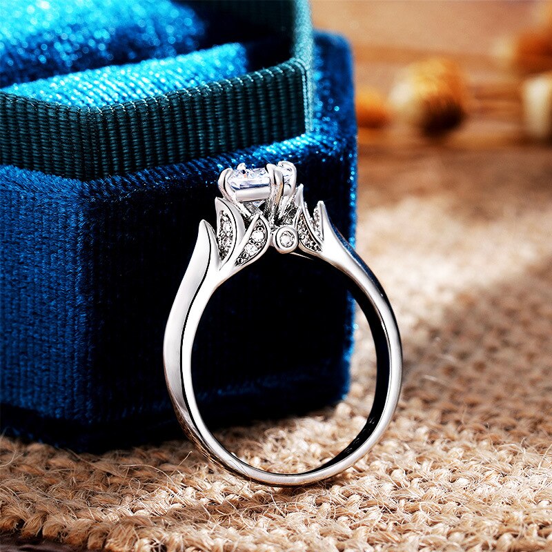 Luxe Cz Ring Delicate Bloem Ring Vrouwen Rose Goud Kleur Glanzende Zirconia Party Dagelijks Wearable Meisje Stijlvolle Sieraden