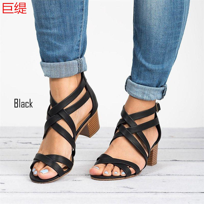 Women Sandals Low Heels Sandals For Summer Shoes Woman Casual Block Heel Zapatos Mujer Plus Size 43 Sandale Femme: Black / 36