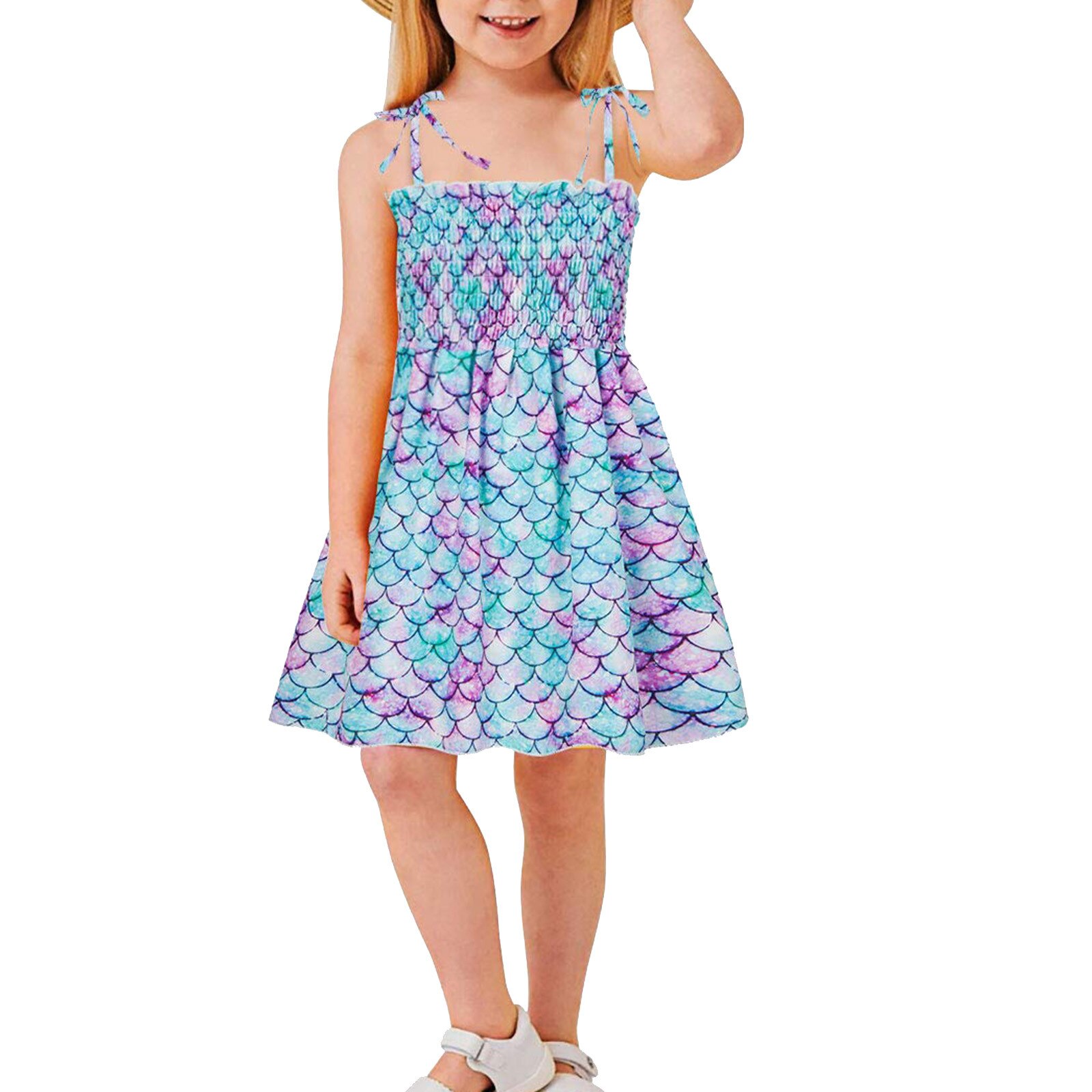 Peuter Schubben Prints Sling Jurk Kinderen Meisjes Prinses Jurk Zomer Mouwloze Strand Baby Leuke Strap Mini Gewaad Rokken Платье