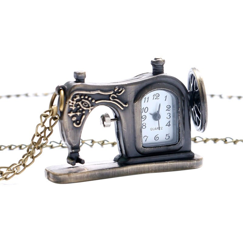 Chic symaskin fickur klocka brons antik steampunk fob klocka med halsband kedja populär