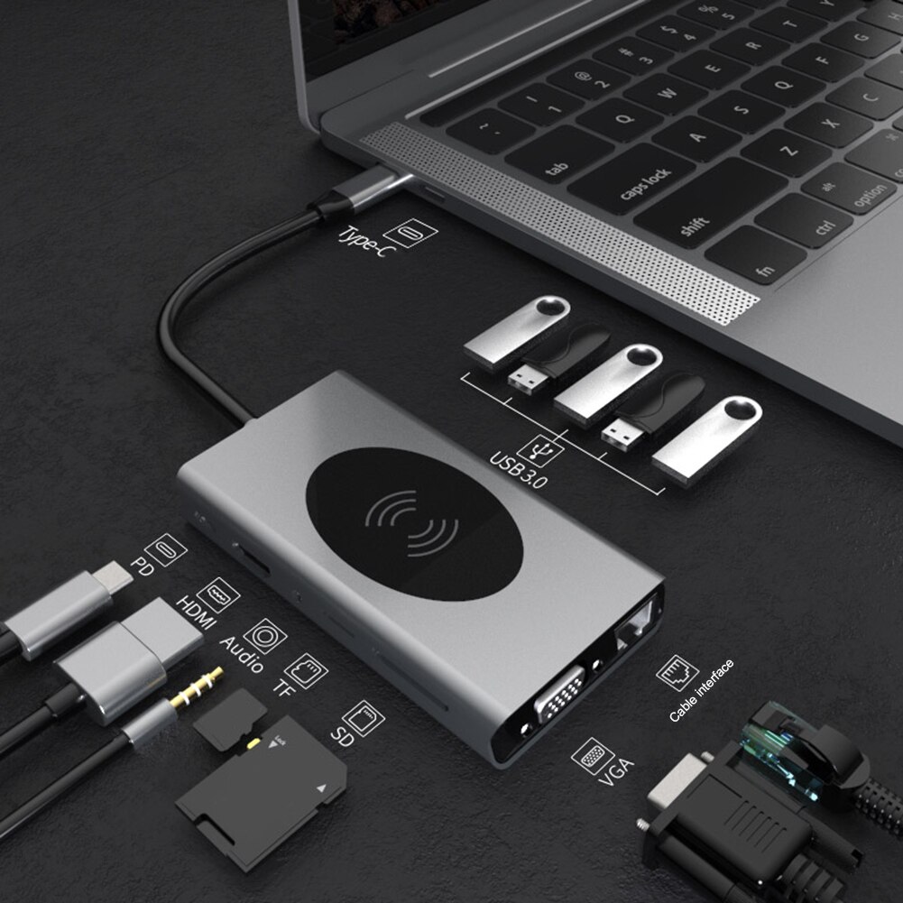 Usb C Hub Type C Naar Usb 3.0 Hub Hdmi Adapter Voor Macbook Pro Huawei Mate 30 USB-C 3.0 splitter Poort Type C Hub Telefoon Oplader: 13 in 1