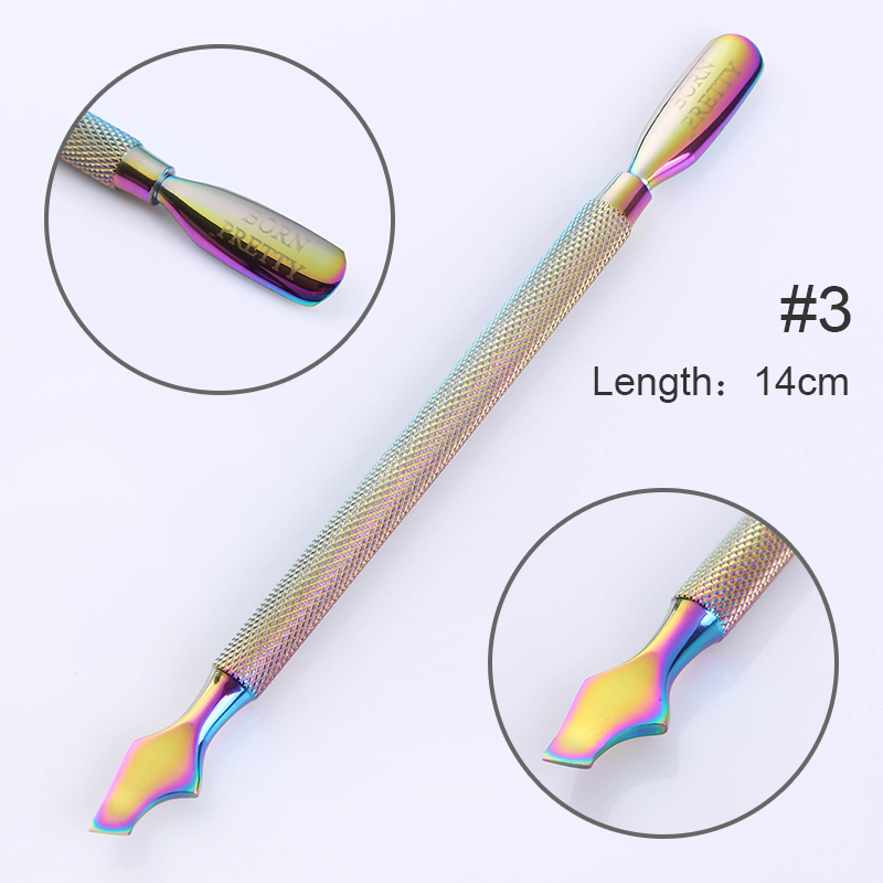 BORN PRETTY Rainbow Nail Cuticle Pusher Dual-use Cuticle Remover Cutter Scraper Cleaner Trimmer Manicure Pedicure Tool: Light yellow