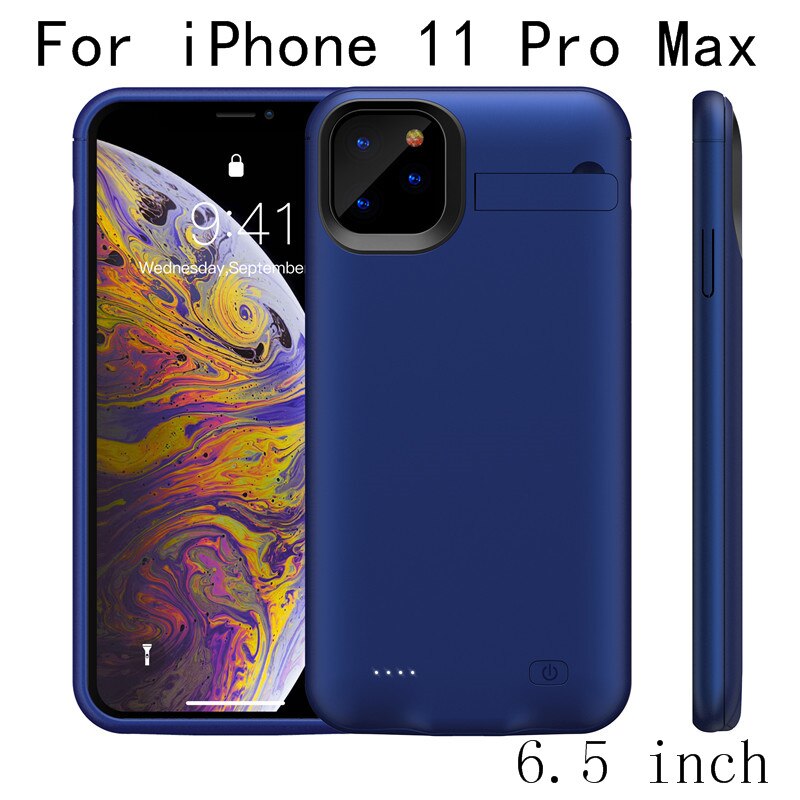 Battery Charger Case For iPhone 11 Pro Max Power Case Slim shockproof Power Bank Charging Cover For iPhone 11 Charger Back Pack: i11 ProMax-Blue