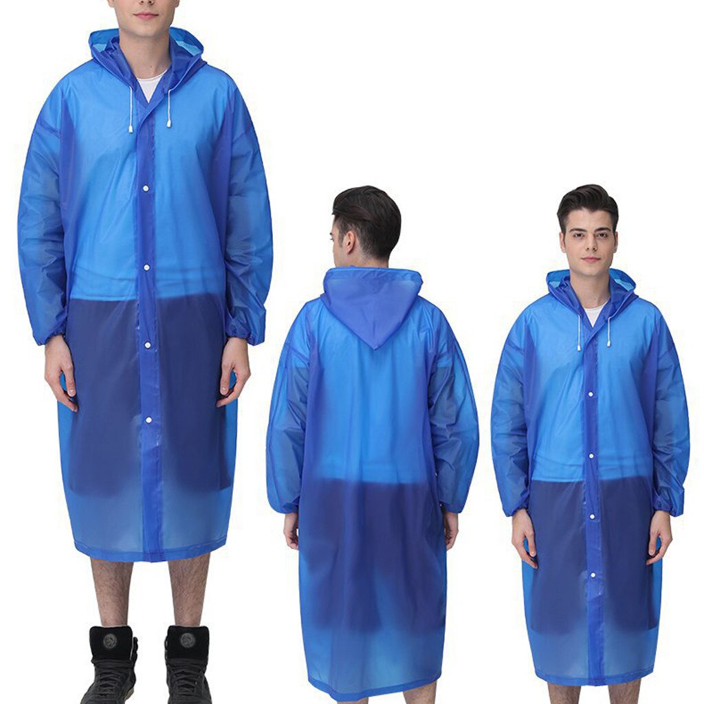 Men's Outdoor Travel Adult Raincoat Thick Transparent EVC Raincoat: Blue 