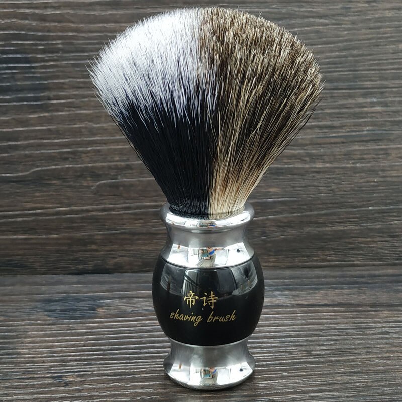 Dscosmetic pure badger haar en synthetisch haar knopen scheerkwast met hars en metalen handvat: black