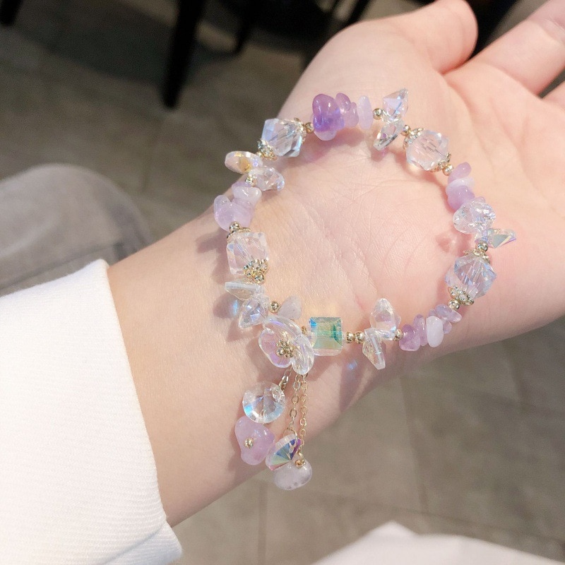 Romantic Purple Color Clear Crystal Charm Bracelet for Women Girl Gold Color Metal Chain Stones Zircon Chic Bracelets Jewelry