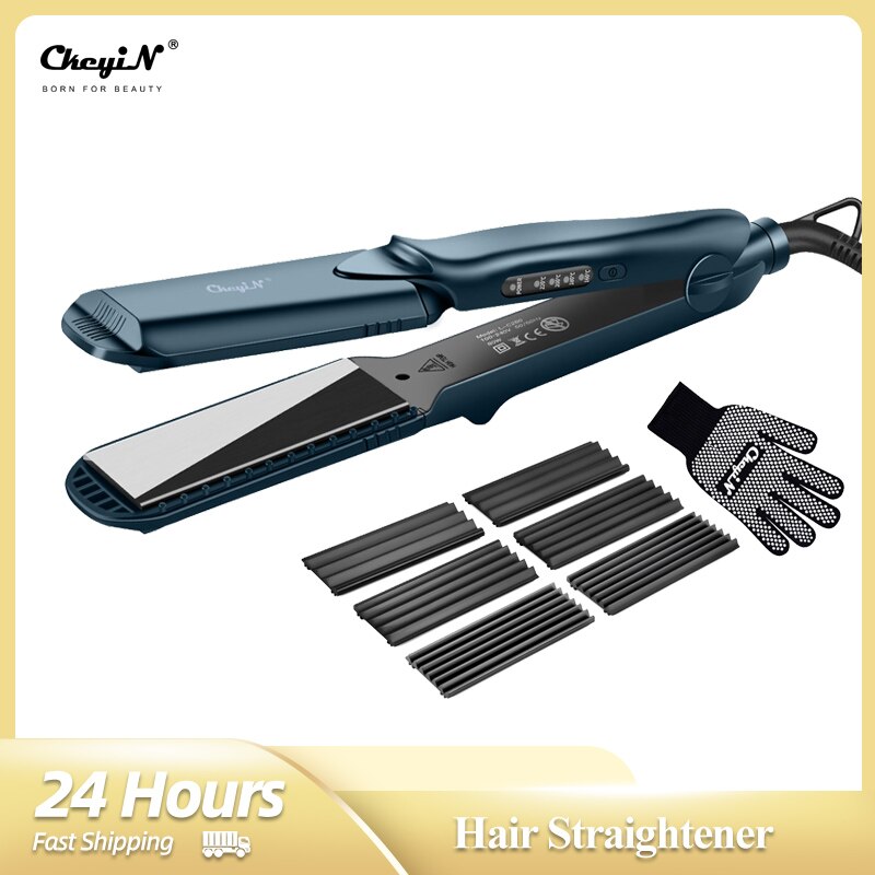 CkeyiN-plancha de pelo 4 en 1, rizador de pelo de hierro plano de cerámica, placa intercambiable, Herramienta de Peinado de rizos corrugados