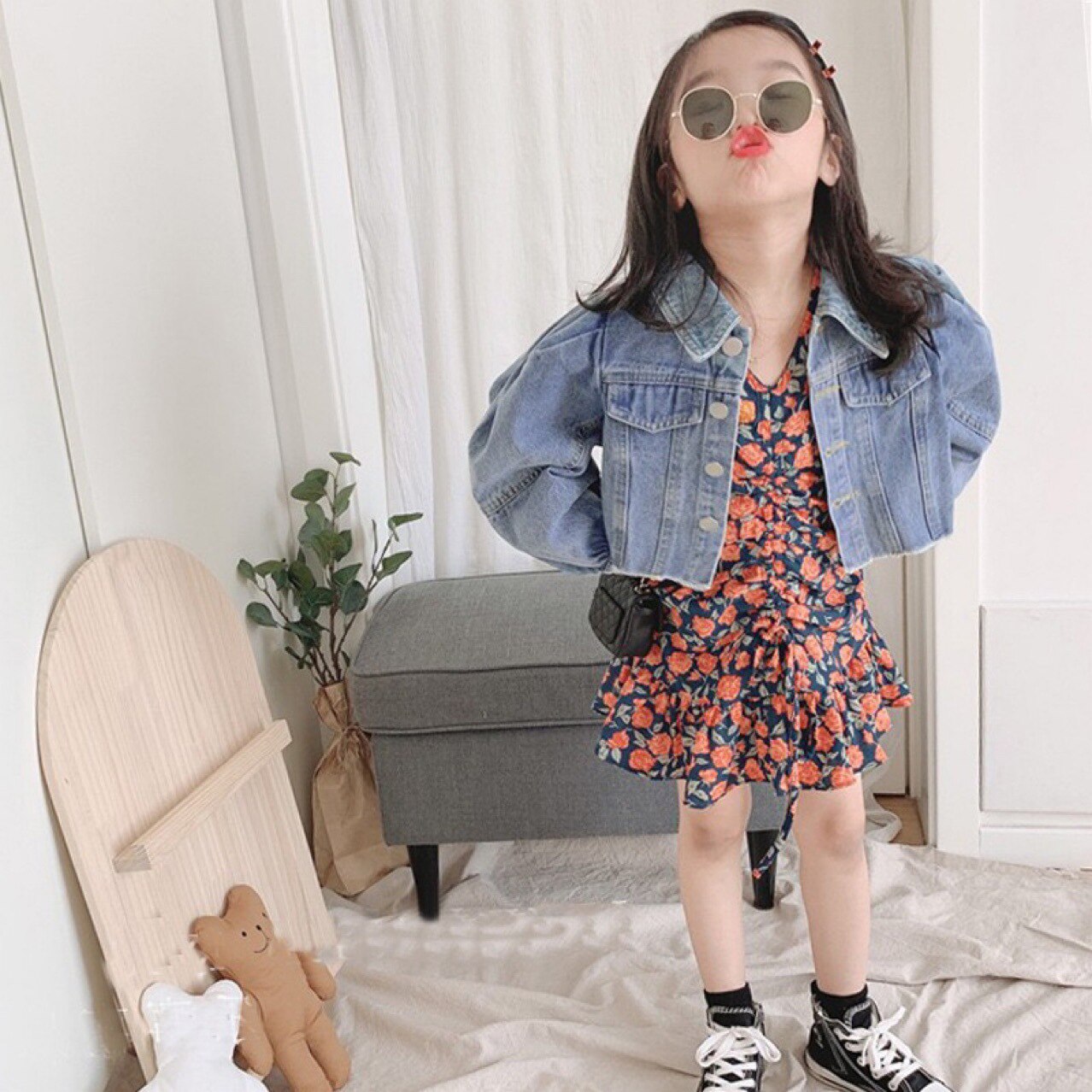 Newborn Girl outfit kids Denim jacket For Girls Autumn Jeans Coat Children Clothes Puff sleeve Short Baby Denim Jackets 0-8 year