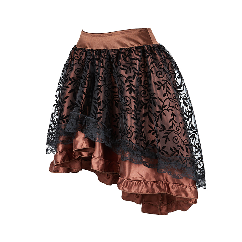Brown Corset Dress Set Women's Steampunk Gothic Bustier Corset with High Low Skirt