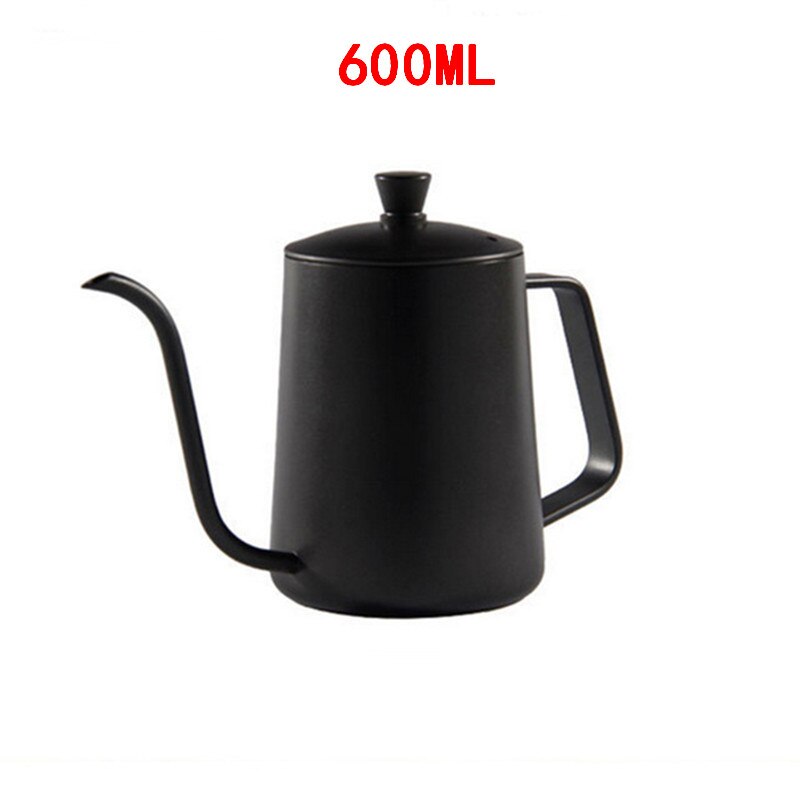 Teflón negro de 350ml y 600ml con recubrimiento de 5mm, boquilla de cuello de cisne, tetera de acero inoxidable para café, tetera de goteo para café por goteo: 600ml Black