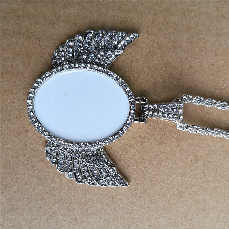 sublimation blank round shape wings necklaces pendants transfer printing blank jewelry consumables 3pcs/lot: oval-silver