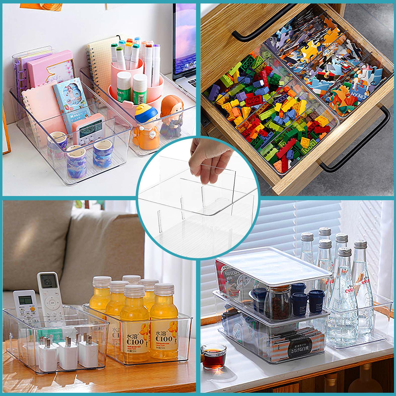 Lebensmittelaufbewahrungsbehälter, durchsichtige Kunststoffbehälter, Speisekammer, Küche, Kühlschrank, Schrank, Organisation, Aufbewahrung, 4-Fach-Halfter, Pakete