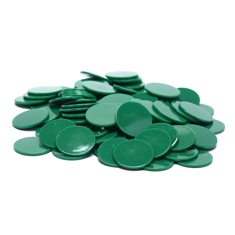 100 stk / lot 9 farver 25mm plastik poker chips casino bingo markører token sjov familie klub brætspil legetøj: Grøn