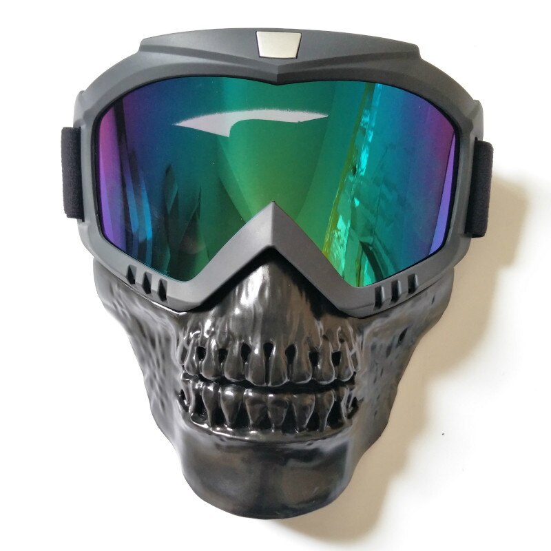 Cool skull moto rcycle máscara facial con gafas desmontable modular gafas máscara para moto de cara abierta Vintage Casco moto Casco: Rainbow lens