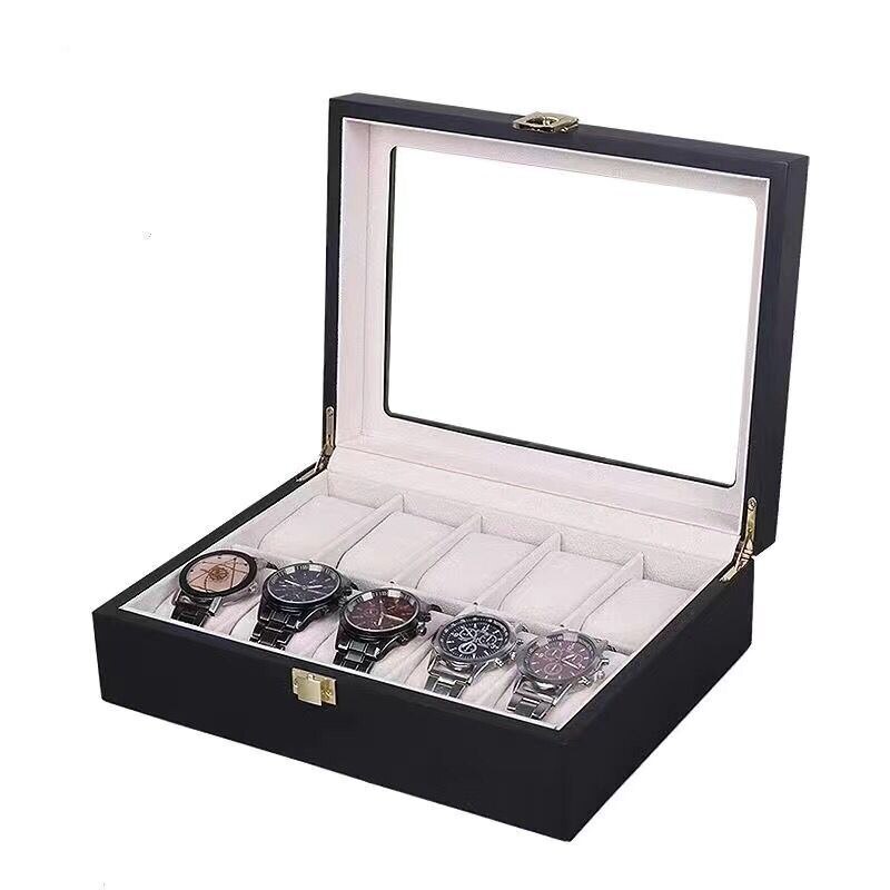 6/10/12 Slots Houten Horloge Box Organizer Zwart Horloge Box Case Met Glazen Venster Heren Horloge Houder horloge Collectie Box: 10 White