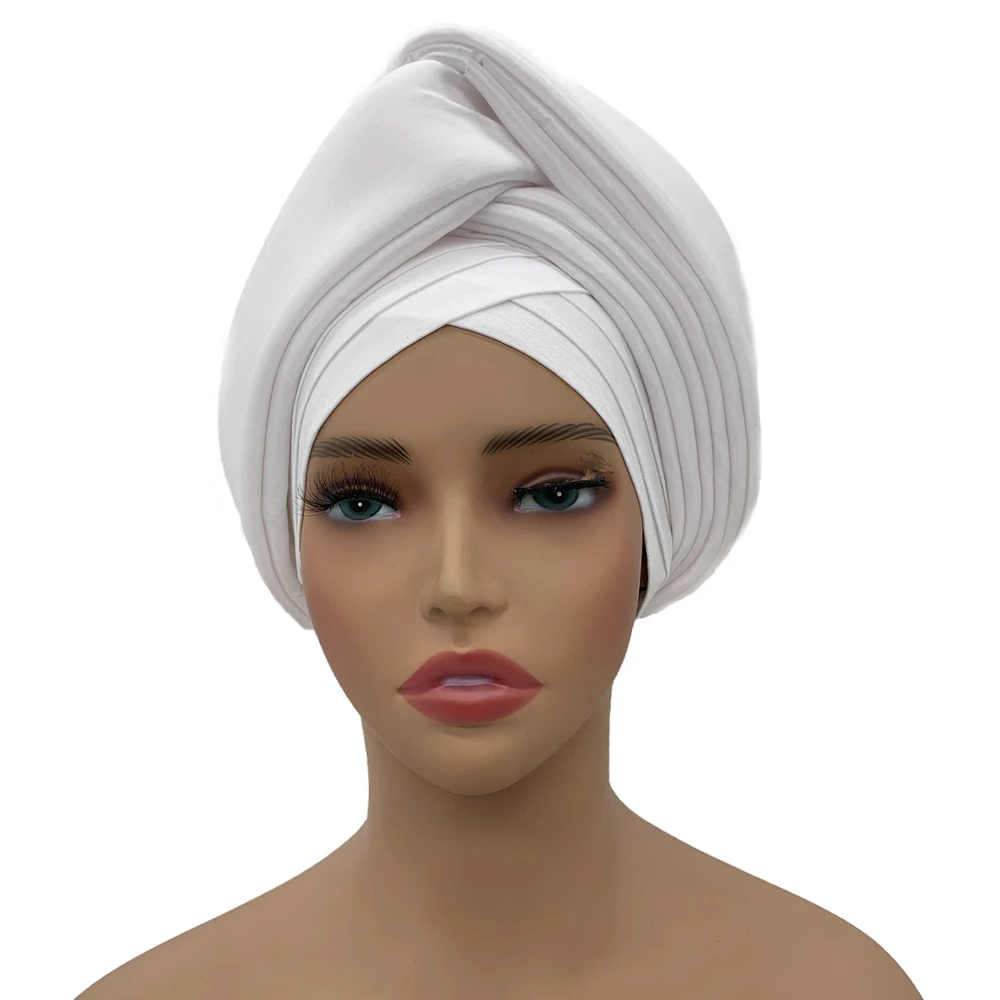 Nigeria Rohseide Autogele Headtie Hochzeit Party Kopfbedeckung Turbante Afrikanische Dame Kopfwickel Geknotete Turban Kappe für Frauen: dunkel ingwer