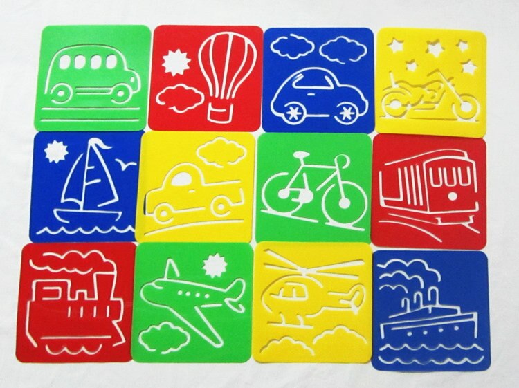 12PCS/LOT. Ocean animal art stencil Birthday Drawing stencils Kindergarten arts and crafts Early learning educational toys: Car