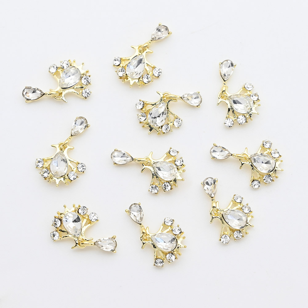 10pcs-Heart Jewelry Nail Dangle Charms Angel With Pearls+Rhinestones Decors For Acrylic Nails 18 Manicure Decorations #F2: JE0758